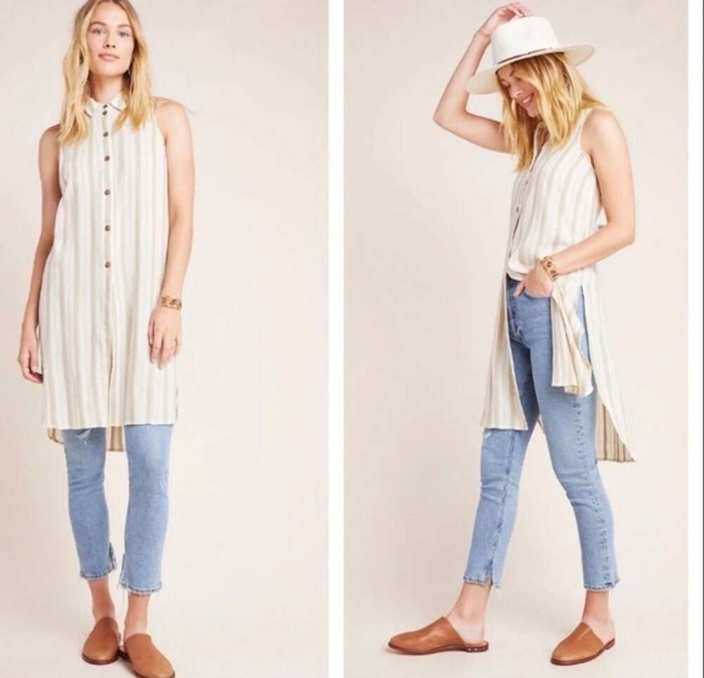 Anthropologie Sleeveless Striped Button Down Tunic Size XS